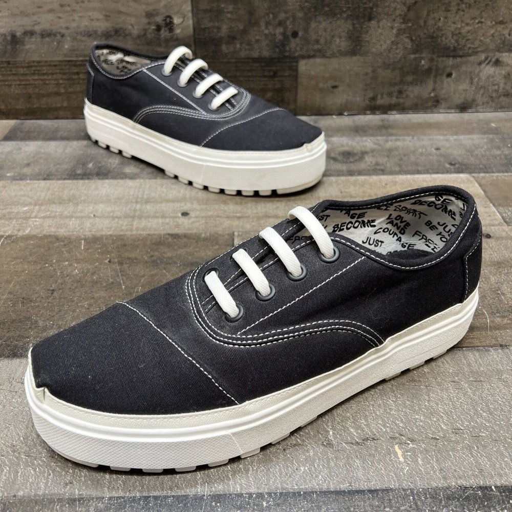 Toms Womens Black Canvas Platform Slip On Sneakers Size 10
